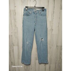 Levi's Ribcage Straight Ankle Jeans Womens 28 High Rise Denim Button Fly Blue